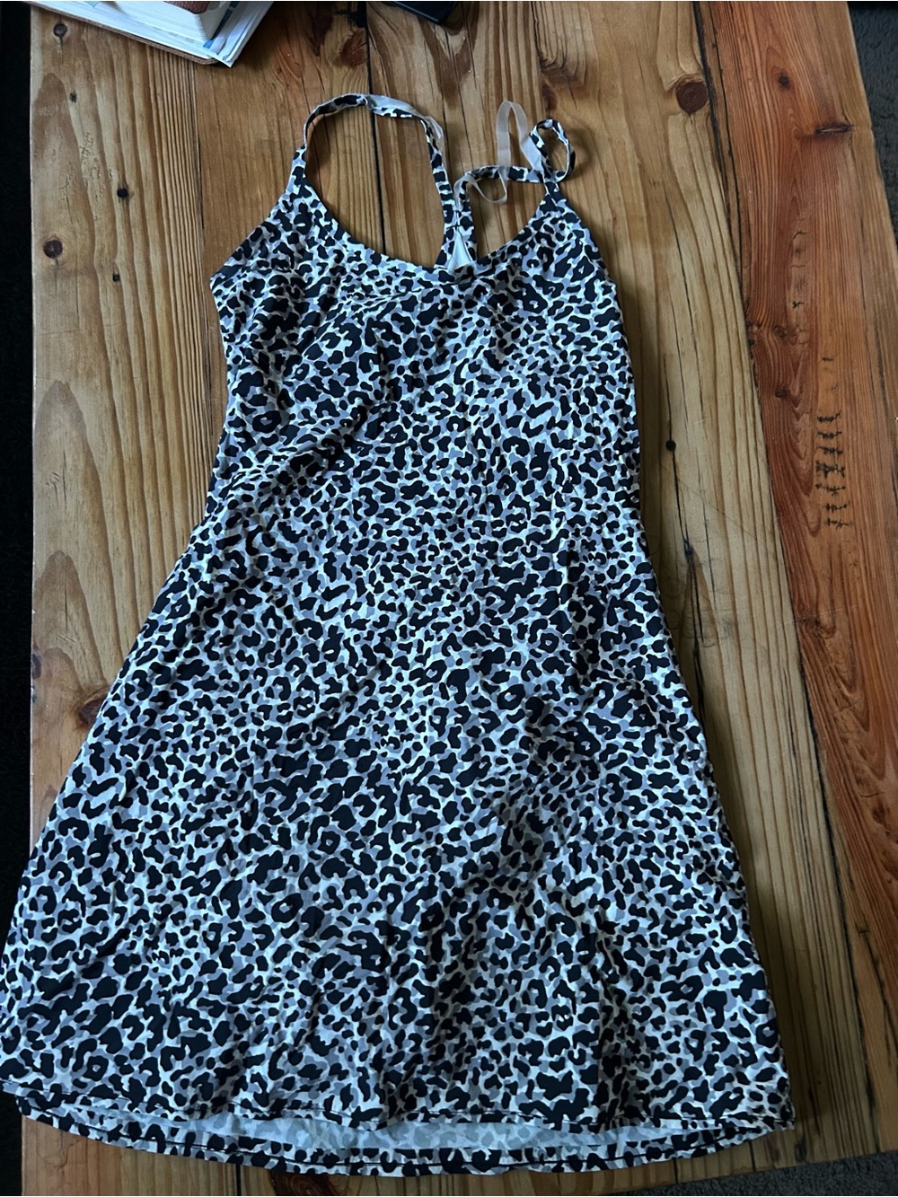 Outdoor Voices Leopard-Print Slip Dress in Black & Cream
